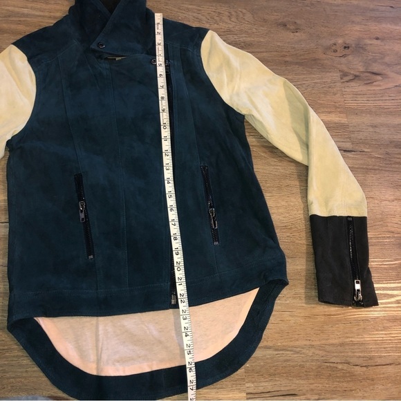 CHASER Suede Leather Blue Body Cream & Grey Cuff Sleeves Colour Block Moto Sz XS - Picture 10 of 11